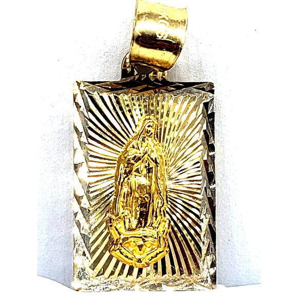 14k Gold  Two Tone Virgen De Guadalupe, Our Lady of Guadalupe Square Medal Penda - Picture 3 of 14